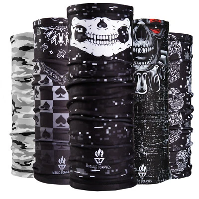 Mens Black Snood Fleece Neck Warmer Skull Neck Tube Scarf Motorcycle Balaclava - Image 1 of 4