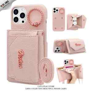 Card slot leather wallet case for iPhone 15 14 13 12+ crossbody screen protector