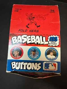 1984 Fun Foods Baseball Buttons Wax Box of 36 Packs+2 bonus packs - Picture 1 of 7