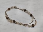 Vintage Bronze Tone Beaded Long Chain Necklace Double Up Layered Jewelry Beads