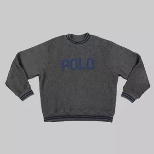 VTG Polo Ralph Lauren Sweatshirt Men Large Gray Embroidered Logo Y2K MADE IN USA - Picture 1 of 12