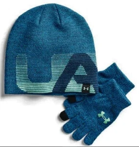 Under Armour Beanie and Gloves Set Youth Boys 4-20 (2 Colors: BLUE or GREY) $30 - Picture 1 of 3