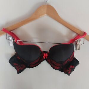 Adore Me Sz 34A Lightly Lined & Padded Demi Push-Up Bra. Black & Red