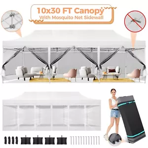 Canopy 10'x30' Heavy Duty Pop Up Gazebo with Mosquito Netting Mesh Screen Tent## - Picture 1 of 60