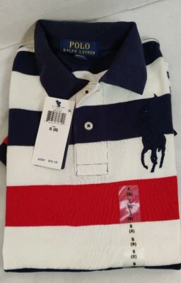 Ralph Lauren Polo Red White Blue Stripe Small (8) Big Horse Logo Short Sleeve  - Image 1 of 4