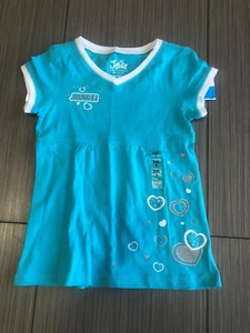 NWT JUSTICE SHIRT Top HEARTS SPARKLE JEWEL XXS 7 xxsmall Blue white silver vneck - Picture 1 of 2