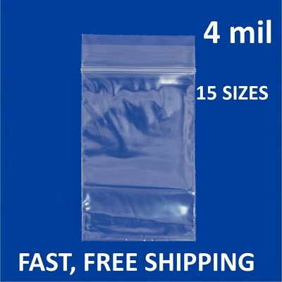 100 Clear Reclosable Zip Seal Bag Plastic 4 Mil Lock Bags Zipper Baggie 4Mil — 第 1/3 张图片