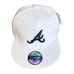 Atlanta Braves Baseball Cap Fitted Hat Flat Brim Multi Size White w/ Black logo - Picture 1 of 7