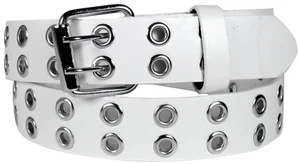 KIDS CHILDREN BOYS GIRLS 2 HOLES ROW GROMMETS Bonded Leather Belt Silver Buckle - Picture 1 of 13