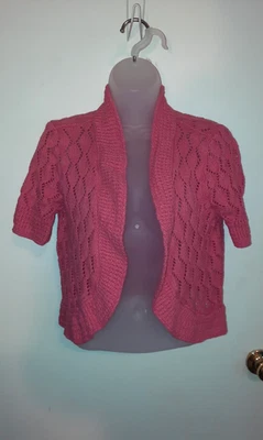 St. John's Bay Pink Open Knit Shrug Crop Cardigan Sweater Size M Open Front - Image 1 of 4