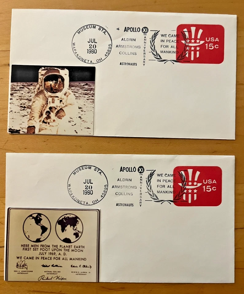 APOLLO 11 11th ANNIVERSARY 7/20/1980 Covers 15c (lot of 2) Wapokoneta OH PMK - Image 1 of 1