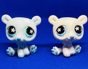 Littlest Pet Shop LPS Polar Bear Pet Pairs Blue & White Flower Eyes #646-647 - Picture 1 of 12