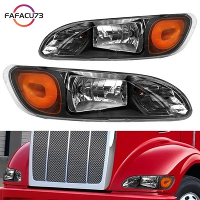 2PCS Black Headlights Lamps Assembly LH&RH For Peterbilt 325 384 386 2008-2013 - Image 1 of 4