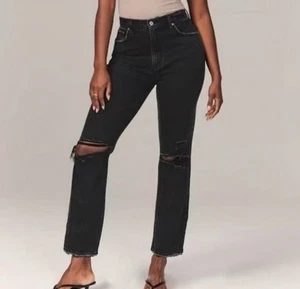 Abercrombie Ankle Straight Curve Love JeansWomen's Size 27 4 Black Distressed - Picture 1 of 7