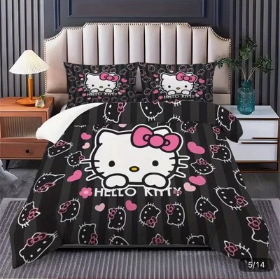 Hello Kitty Bedding Set Sanrio Kawaii New Twin Duvet Cover Pillowcases - Image 1 of 4