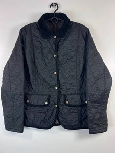 Barbour Quilted Jacket Black Cord Collar Lined Coat Men’s Size L - Picture 1 of 5
