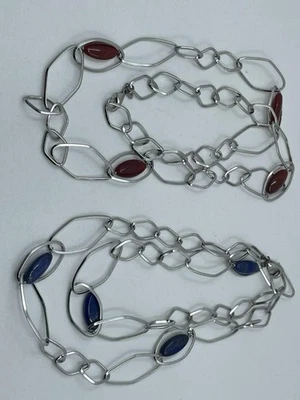 2 COLLARES SIMONA COLLINI OVALADOS ACERO INOXIDABLE LAPISLÁZULI Y PIEDRA CORNALINA Foto 1 de 4