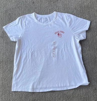 Camiseta de mujer Old Navy manga corta Top "Jolly Vibes" Santa talla XL blanca roja nueva Foto 1 de 4