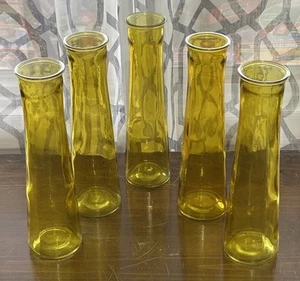 Lotto 5 vasi vetro oro giallo vedi attraverso fiori decorazione accento 9” x 2,5” - Foto 1 di 11