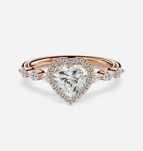 1.35 CT Heart Cut IGI GIA Certified Lab Grown Diamond Wedding Ring 14K Rose Gold - Picture 1 of 14