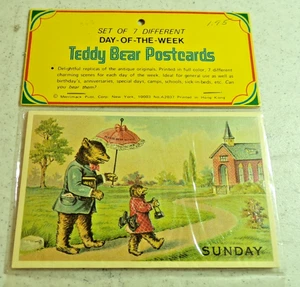 SET OF 7 DIFFERENT DAY OF THE WEEK TEDDY BEAR POSTCARDS REPRODUCTIONS MERRIMACK - Picture 1 of 3
