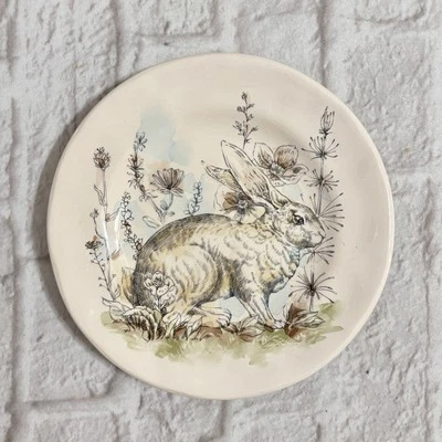 Pier 1 One Imports Easter Bunny Rabbit Ceramic Plate 8.5" Watercolor Ironstone - Image 1 of 2