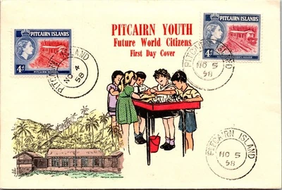 1958 British Pitcairn Island Youth Future World Citizens FDC First Day Cover - Image 1 of 2