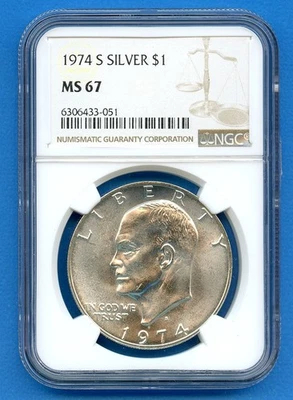 1974 S NGC MS67 Eisenhower Dollar $1 US Mint Silver 1974-S MS-67 Blast White - Image 1 of 3