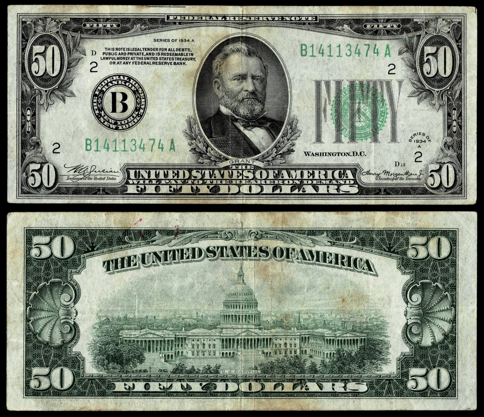 1934-A $50  Federal Reserve Note New York, NY VF - Image 1 of 1