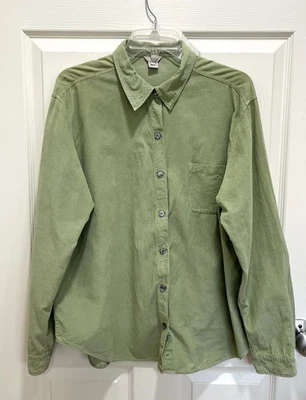 Camisa J CREW Mujer Talla XL Verde Algodón Pana Bolsillo Abotonado Manga Larga Foto 1 de 4