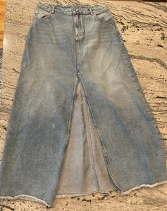 Pilcro Anthropology Long Denim Jean Skirt Maxi Raw Hem 14 - Picture 1 of 8