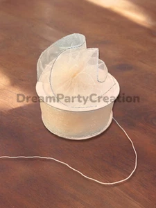 1.5" (IVORY) Organza PULL RUFFLED BOW Ribbon SILVER Edge on one side 25 Yds - Picture 1 of 1