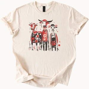 Abstract Bulls Tee Quirky Animal Graphic Shirt - Picture 1 of 6