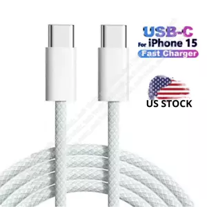 60w Braided USB-C Type-C Charger Cable Fast Charging Cord For iPhone 15 PRO MAX - Picture 1 of 10