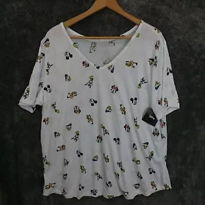 Disney Women's Plus Size V-Neck T-Shirt 2X White Mickey Minnie Donald Paper Thin - Picture 1 of 16