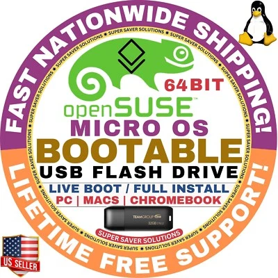 OpenSUSE MICRO LINUX OS Bootable USB Live Boot, Installer 64-Bit | Mac/PC - Image 1 of 3