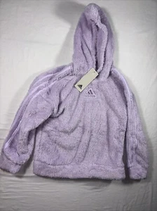 Adidas Hoodie Girls Small 7/8 Youth Comfy Fleece Purple Pullover Sherpa NWT - Picture 1 of 4