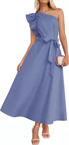 Women'S 2025 Summer One Shoulder Ruffle Dress Sleeveless Empire Waist Boho Flowy - Picture 1 of 12