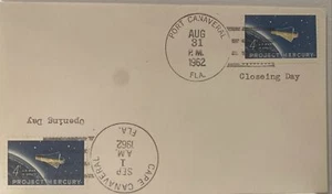 DOUBLE CANCEL SPACE COVER LAST DAY PORT CANAVERAL 1ST DAY CAPE CANAVERAL 1962 - Picture 1 of 5
