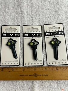 Blank House Key LOT OF 3  Diva Moon Star SC1/68 Rhinestones Uncut Black NEW - Picture 1 of 2