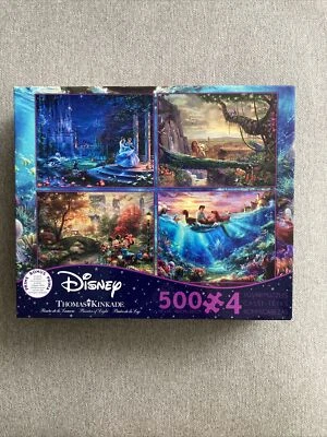 Thomas Kinkade 4-In-1 Disney 500 Pc Puzzle Lion King-Mickey-Cinderella-Mermaid - Image 1 of 4