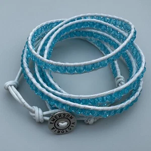 Victoria Emerson Turquoise Crystal On White Leather Wrap Bracelet - Picture 1 of 3