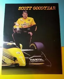 RARO POSTER FOTOGRAFICO PROMOZIONALE VINTAGE INDY CAR SCOTT GOODYEAR PENNZOIL PIEGHEVOLE - Foto 1 di 2
