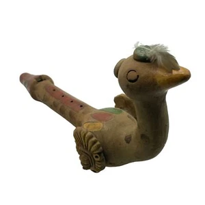 Vintage Mexican Folk Art Bird Handmade Hand painted Clay 12" flute Aztec - Picture 1 of 10