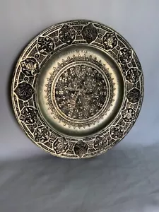 Vintage Islamic Persian Tinned Bronze Engraved Platter Signed Hanger13.75" Heavy - Picture 1 of 11
