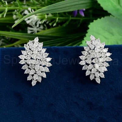Lab Grown CVD Diamond Cluster Stud Earrings 18k White Gold Jewelry Gift 7.00 Ct. - Image 1 of 4