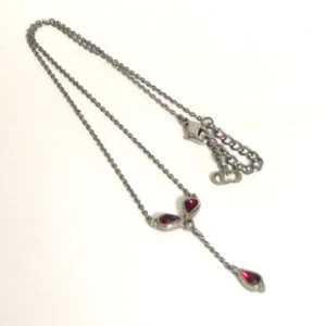 Authentic Christian Dior Red Rhinestones Necklace Grayish Silvertone 41cm/16.14" - Picture 1 of 24