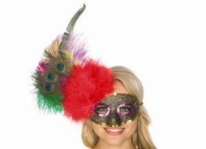sexy BE WICKED mardi GRAS feathers FEATHERED masquerade BALL costume MASK party - Picture 1 of 6