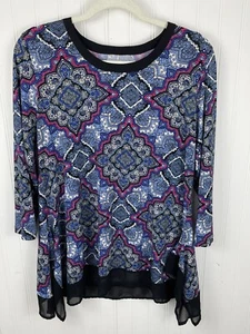 Top túnica con dobladillo mordedura de tiburón swing sin marca estampado azul ribete de gasa S/M - Imagen 1 de 8