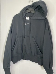 Nike Hoodie Womens Faded Blk Oversized Cropped Center Swoosh Pullover Size XL TG - Picture 1 of 10